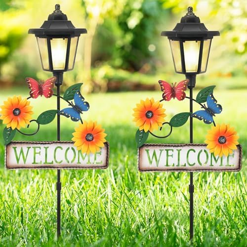 Lewondr 2 Pack Solar Garden Lights Butterfly with Welcome Sign by Lewondr