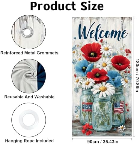 Patriotic Welcome Door Cover, 70.86" X 35.43" Door Banner - Image 3