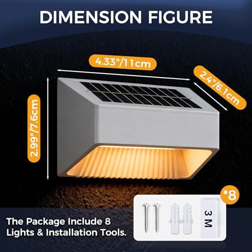 Outdoor Solar Lights, Warm White Decorative Solar Fence Lights, for Gardens, Swimming Pools, Decks, Fences, Patios, Front Doors, Stairs, Landscapes, Courtyards, and Driveway Paths, Pack of 8 - Image 6