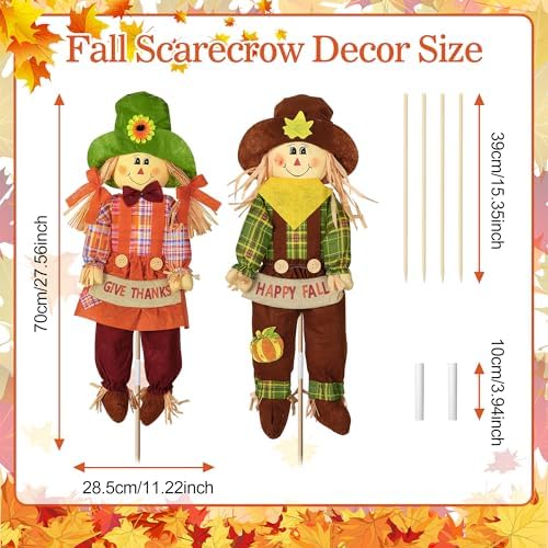 Meonum 2 Pack Fall Scarecrow Outdoor Decorations(Plaid,Stylea,70cm) - Image 3