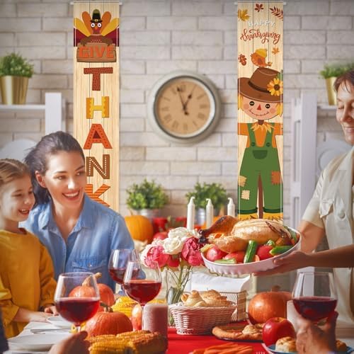 VitalCozy 2 Pcs Fall Thanksgiving Porch Banners Give Thanks Door Decor - Image 5