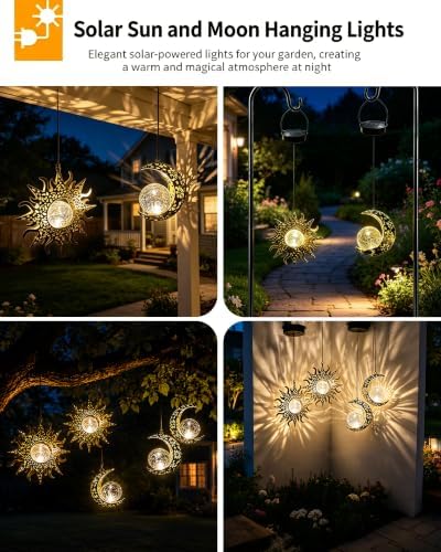 Solar Sun Moon Lanterns Outdooor Waterproof,Hanging Lights Garden Gifts - Image 6