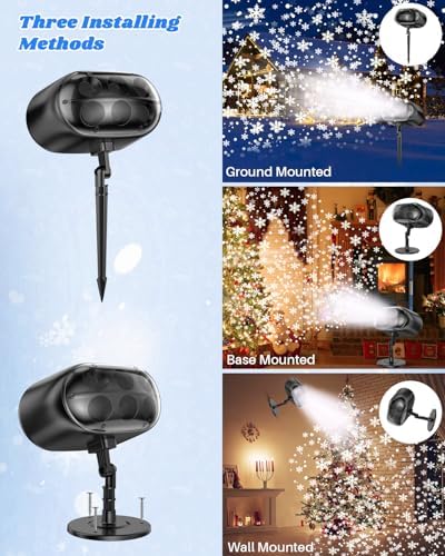 Christmas Projector Lights Outdoor, Snowflake Projector Lights, Adjustable Dynamic Snow Light Show with Remote Control, 270° Rotating Outdoor Snow Falling Projector Lamp - Image 6