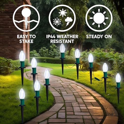Joiedomi Christmas C9 Pathway Lights Outdoor Decorations 24 Packs, 30.75ft Xmas White Pathway Marker String Lights for Holiday Waterproof Outside Yard Garden, Party, Walkway Decor - Image 4
