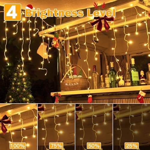 Ollny Icicle Lights for Outside 720LED 60FT, Warm White Christmas Lights with Remote 8 Modes Dimmable, Waterproof Connectable Timer Hanging Light for House Outdoor Yard Indoor Decorations - Image 5