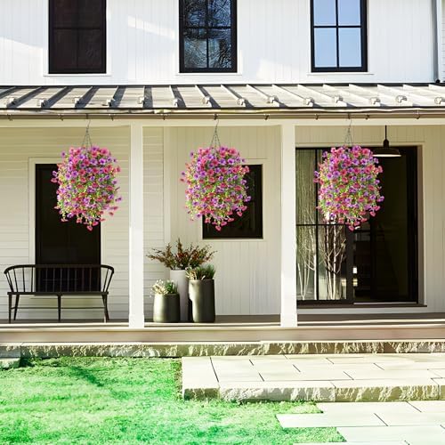 Homsunny Artificial Fake Hanging Plants Flowers Baskets for Outdoor Outside Spring Decor,Faux Silk Daisy UV Resistant Look Real Summer Decorations for Home Porch Patio Yard Garden(Light Purple - Image 5
