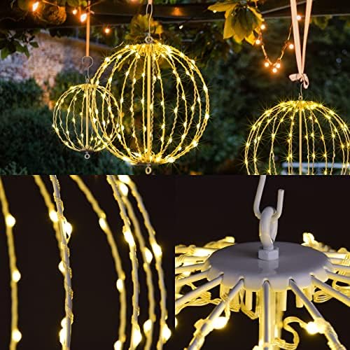 Christmas Ball Light Sphere, 16IN 128LED Hanging Tree Light and Pathway Lights with Hook and Stake, Foldable Metal Frame Light Ball for Outdoor Garden, UL Listed, Brown Frame, Warm White (Pack of 1) - Image 4