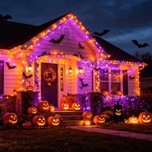 2 Pack Orange&Purple Halloween Lights, 100 Count, Incandescent Mini Halloween String Lights Outdoor, Black Wire Connectable Tree Light for Garland Xmas Thanksgiving Holiday Patio Home Decor - Image 4