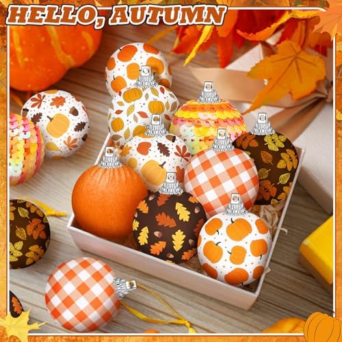 16 Pcs Fall Ornaments for Tree 1.57'' Thanksgiving Ball Hanging Ornaments - Image 6