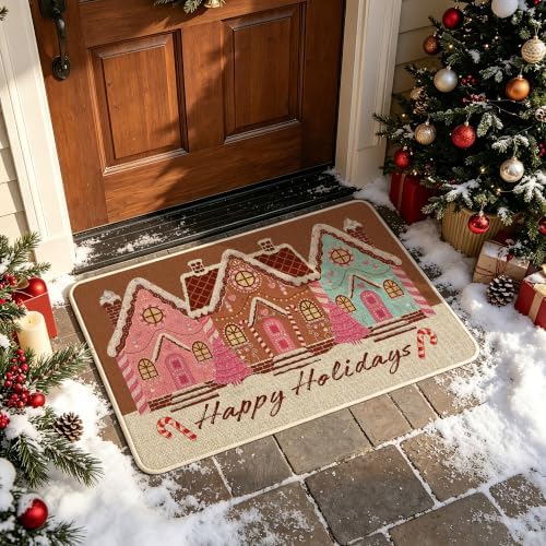 Hexagram Christmas Door Mat 17x29 Inch, Gingerbread House Doormat Outdoor - Image 4