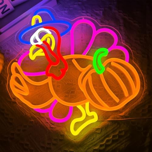 Pumpkin Turkey Neon Sign Dimmable Thanksgiving LED Neon Light Pumpkin Glowing Sign USB Powered Wall Hanging Decoration for Fall Neon Sign Thanksgiving Harvest Home Decor. - Image 2