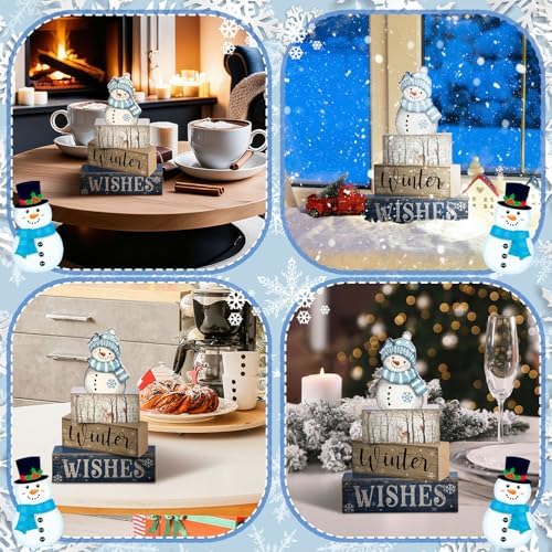 Lineshading 4 Pcs Christmas Table Decor Snowman Wooden Block Signs - Image 5
