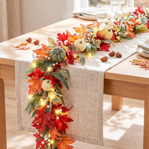 Lewondr 6ft Fall Garland with Lights for Mantel, 20 LED, Maple Leaves by Lewondr