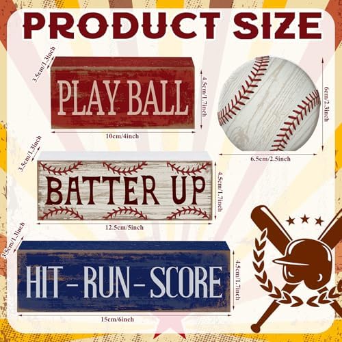 Yuntau 4 Pcs Baseball Table Decoration Wooden Sport Stacked Blocks Sign - Image 3