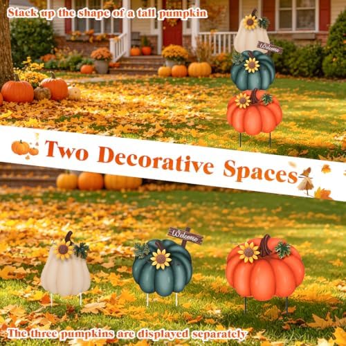 VCUTEKA Fall Outdoor Pumpkin Garden Stake, 3PCS Thanksgiving Harvest Decor - Image 3