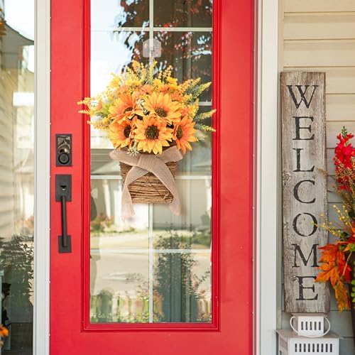 Dolicer Door Hanger Basket Wreath 15.7 Inch Hanging Sunflower Wreaths - Image 5