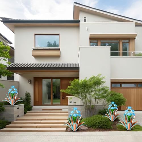 TOMBABY Huge Metal Agave Plants Outdoor Decoration Outdoor Garden Decorated with Flowers Mexican Yard Art Plant Garden Gift (Blue 2 Pack) - Image 5