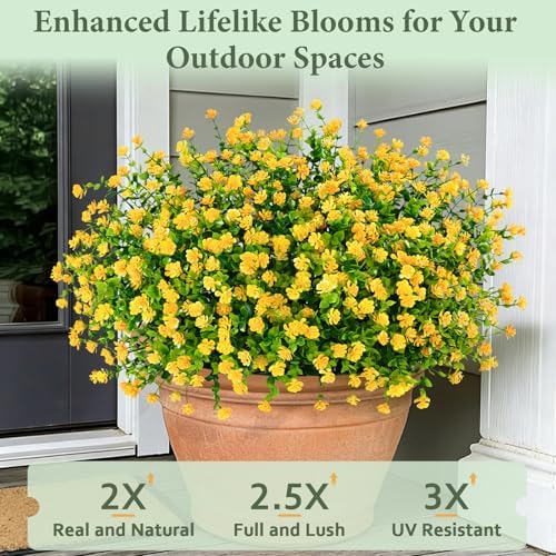 Yastouay Artificial Flowers for Outdoors UV Resistant, 22 Bundles Yellow Realistic Fake Outdoor Flowers Fake Plants, Faux Flowers for Outdoor Planters Front Porch Garden Window Box Farmhouse Decor - Image 3