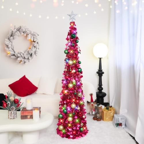 N&T NIETING Pop Up Christmas Tree with Lights & Ornaments, 5FT, Fuchsia - Image 6