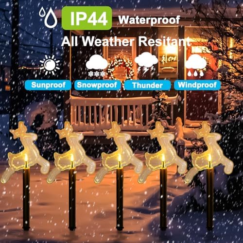 Solar Christmas Pathway Lights Outdoor, Set of 5 Waterproof Solar Stake Christmas Decor LED Lights Landscape Walkway Lights for Garden Yard Lawn Wedding Party Christmas Patio(Warm White Deer) - Image 4