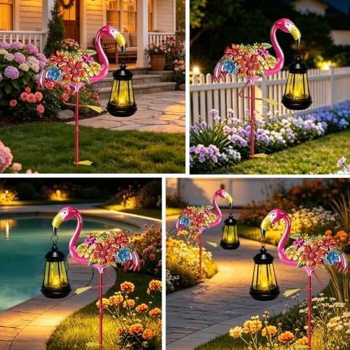 32.28in Pink Flamingo Garden Stakes with Solar Lights Outdoor Decor Gifts - Image 3