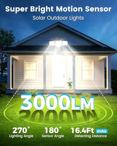 Clip on Solar Lights Outdoor, 3000LM Flood Lights with Motion Sensor,USB-C - Image 3