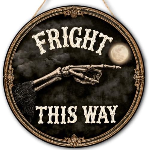 Halloween Decorations Wooden Sign for Home, Fright this Way Gothic Sign by FDLLAUS