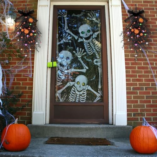 2 PCS Halloween Wreaths Halloween Floral Teardrop Swags Hanging Swag Plants Black Garland with Pumpkin Berries and 9.8ft Lights for Indoor Outdoor Party Wall Home Room Fireplace Porch Window Decor - Image 6