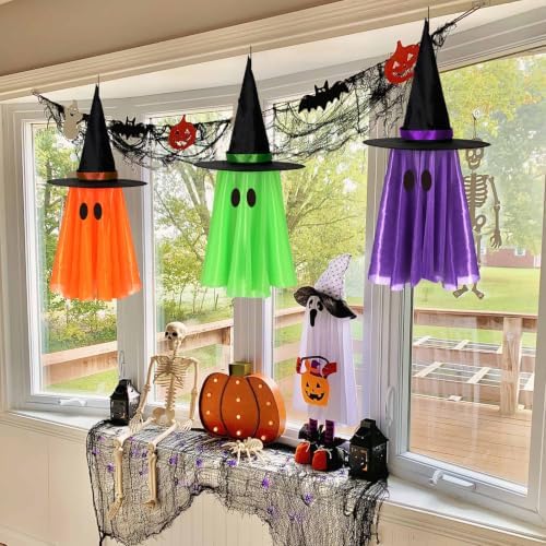 DAZONGE 3 Pack Light-up Halloween Hanging Witch Ghost Decor Outdoor - Image 4