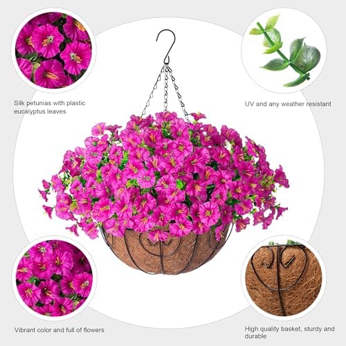 Ivydale 2 Set Artificial Hanging Flowers Baskets Fake Plants for Outdoors, 24 Pcs UV Resistant Faux Silk Morning Glory Eucalyptus with 2 Hanging Planters Realistic for Outside Patio Porch Outdoor - Image 6