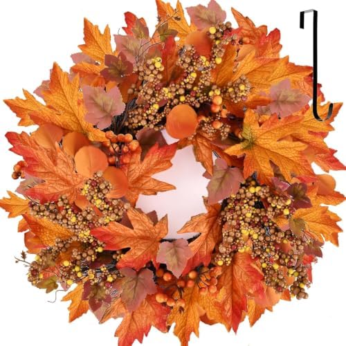 24 lnch Artificial Fall Wreath for Front Door Autumn Wreath with Hanger by Nisoger