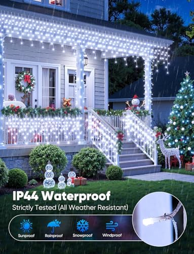 Icicle Lights Outdoor - 66 FT 736 LED Icicle Christmas Lights with 138 Drops, 8 Modes Christma String Light with Remote & Timer, Waterproof Fairy Light for Roof Patio Tree House Decor, White - Image 4