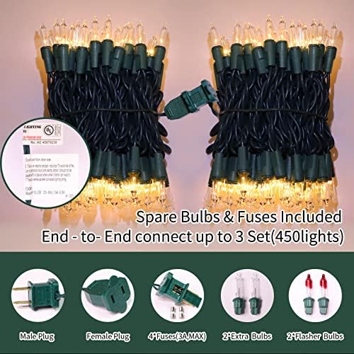 LAMPHOME Warm White Christmas String Lights 300 Count 63.8ft (2 Pack of 150L), Incandescent Mini Lights, Waterproof Outdoor Indoor Clear Christmas Lights for Xmas Tree Garland Holiday Decor - Image 4