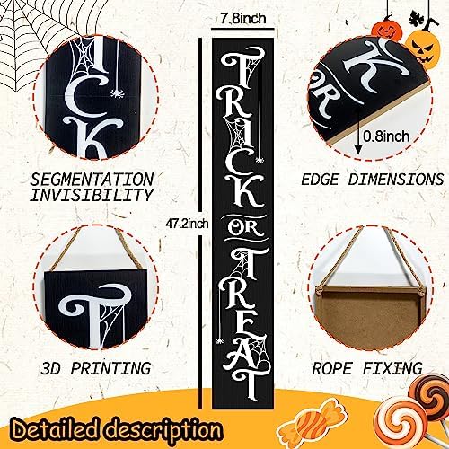 Halloween Porch Sign Decor "Trick or Treat" Wooden Hanging Sign Door Porch Standing Decorative Signs for Front Door Farmhouse Outdoor Indoor Welcome Sign Wall Craft Decor 47.2"H - Image 3