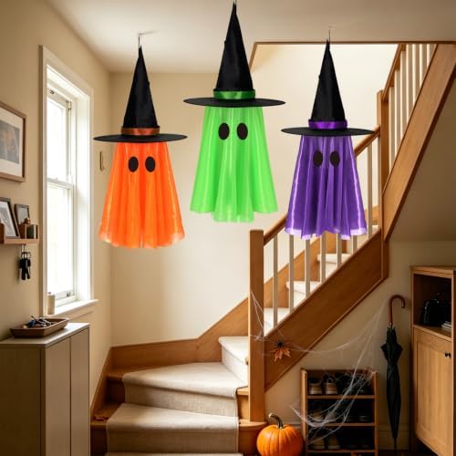DAZONGE 3 Pack Light-up Halloween Hanging Witch Ghost Decor Outdoor - Image 2