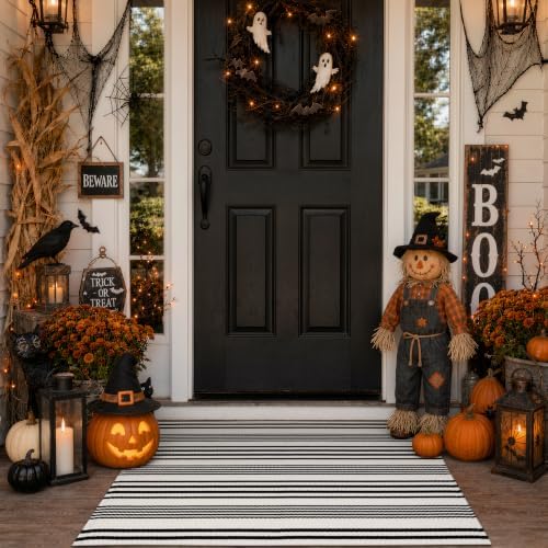 Fall Front Door Mat 2.3'x3.6', Cotton Washable Striped Outdoor Rug - Image 7