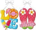 Jetec 2 Pcs Summer Wooden Sign Sandbeach, Hanging Door Porch Wall Decor by Jetec