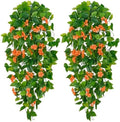 BLEUM CADE Artificial Hanging Flowers for Outdoors, 2pcs Fake Hanging Plants Pothos Vines with Orange Flowers for Wall Home Living Room Indoor Outdoor Fall Decor (No Baskets) by BLEUMCADE