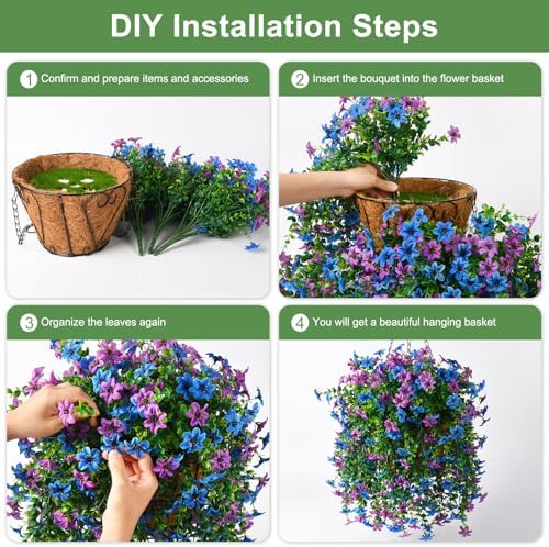Artificial Faux Hanging Flowers Plants Basket for Outdoor Spring Home Decor - Image 6
