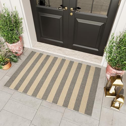 OJIA Tan Washable Outdoor Rugs 3'x5' Front Door Mat Porch Rug Patio Decor - Image 6