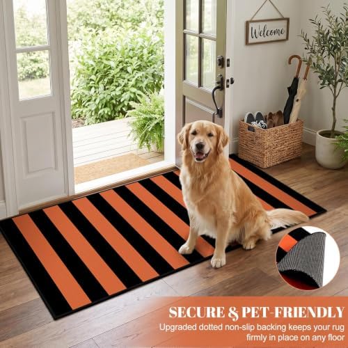 Orange Black Halloween Rug 2 x 4.3 Ft, Striped Front Door Mat - Image 3