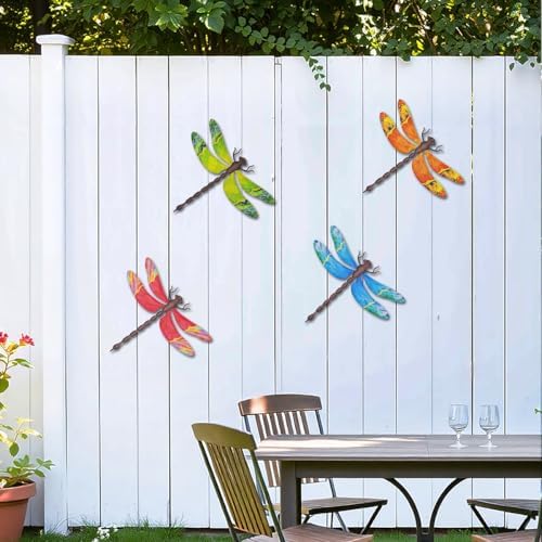 4 Pcs Large Metal Dragonfly Outdoor Wall Art Hanging Decorations - Image 4