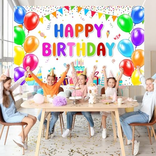 Happy Birthday Banner Backdrop Decorations Flag Outdoor 71x44 Inch,Colorful Rainbow Birthday Bunting for Boys Girls Indoor Home Party Supplies,Yard Sign Photography Background - Image 4