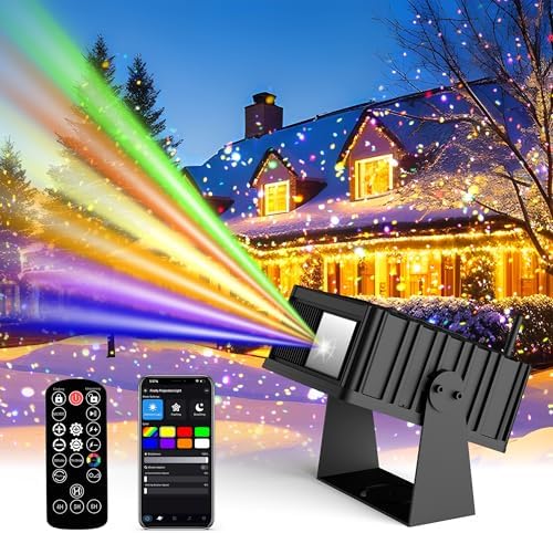 AIRIVO Outdoor Star Laser Projector, App & Remote Control 7 Colors Motion Smart Firefly Lights Christmas Snowflake Projector, 8 Lighting Effects Fairy Light Projector for Holiday Decor Garden Light by AIRIVO