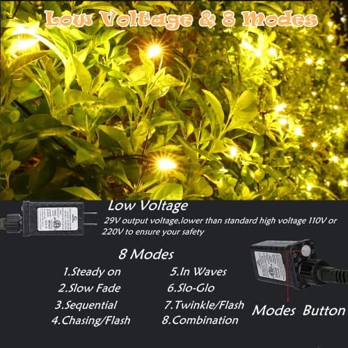 Meteds LED Christmas Net Lights Outdoor, 100 LED 5ftx5ft Connectable 8 Modes Mesh, 29V Plug-in Waterproof for Bushes Fence Tree Garden Xmas Decor (Orange) - Image 3