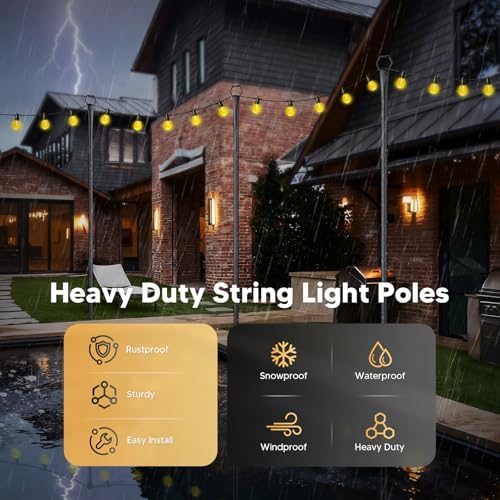4 Pack String Light Poles for Outside, 10Ft Light Poles for Outdoor String Lights, Adjustable Outdoor String Light Poles with Fork,Metal Fence Post for Patio,Backyard,Deck - Image 4