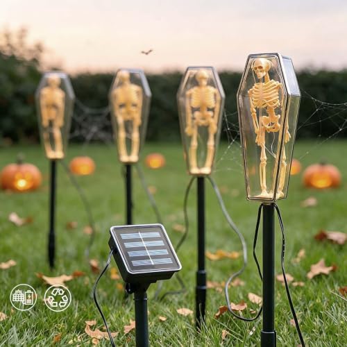 4 Pack Solar Halloween Skeleton Coffin Lights Outdoor Pathway Decorations - Image 3