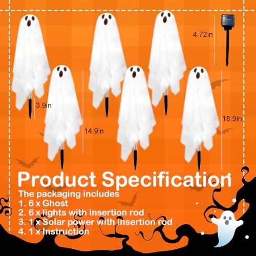 Solar Halloween Ghost Pathway Lights - 6Pack Waterproof Ghost Lights with 8 Modes for Outdoor Yard Porch Garden Lawn Halloween Pathway Decor, White - Image 7