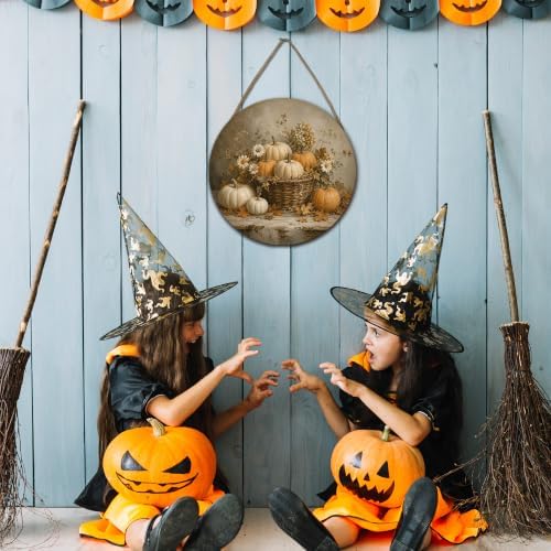 Fall Halloween Round Door Sign, 10 Inch Wooden Hanging Plaque with Rope, Rustic Autumn Wall Decor for Home Porch Entryway Halloween Party Decoration - A02 - Image 4
