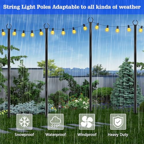 SINLEY 6 Pack String Light Poles,10 Ft Metal Poles with Fork for Outdoor String Lights,Outdoor Light Poles with Fork,Poles/Post/Stand for Outside,Patio,Deck,Backyard,Garden Wedding,Party - Image 5
